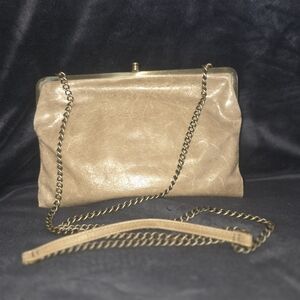 HOBO Tan Leather Clutch with Gold Chain